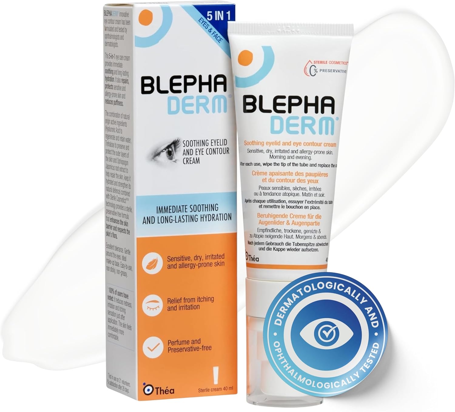 BLEPHADERM 5-in-1 Eyelid & Eye Contour Cream - Soothes, Repairs, Moisturises, Protects & Reduces appearance of Puffiness for Sensitive, Dry, Irritated Skin 40ml