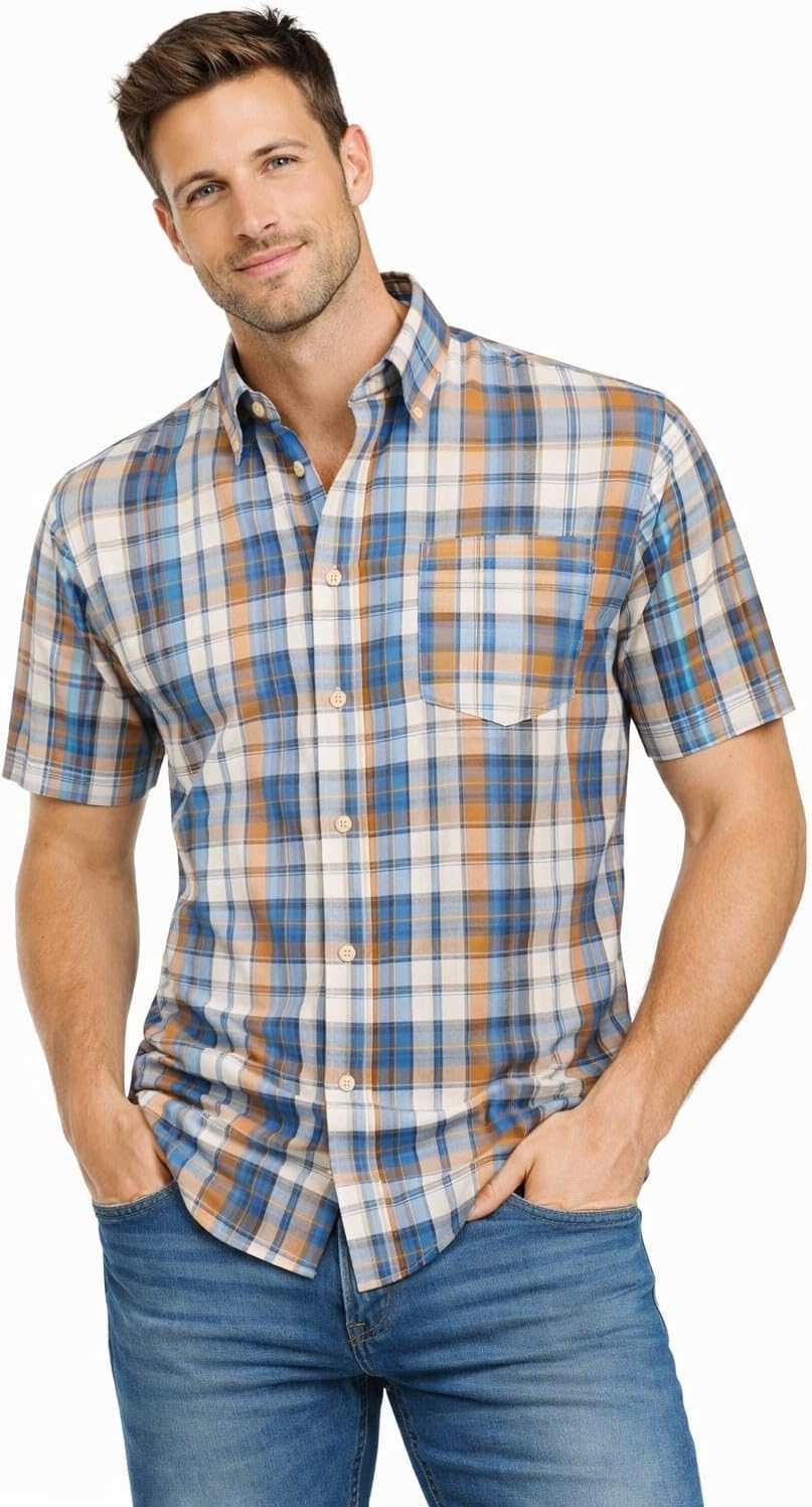 Blu Apparel Men's Checked Shirt Mens Shirts Short Sleeve Cotton Casual Shirt for Men
