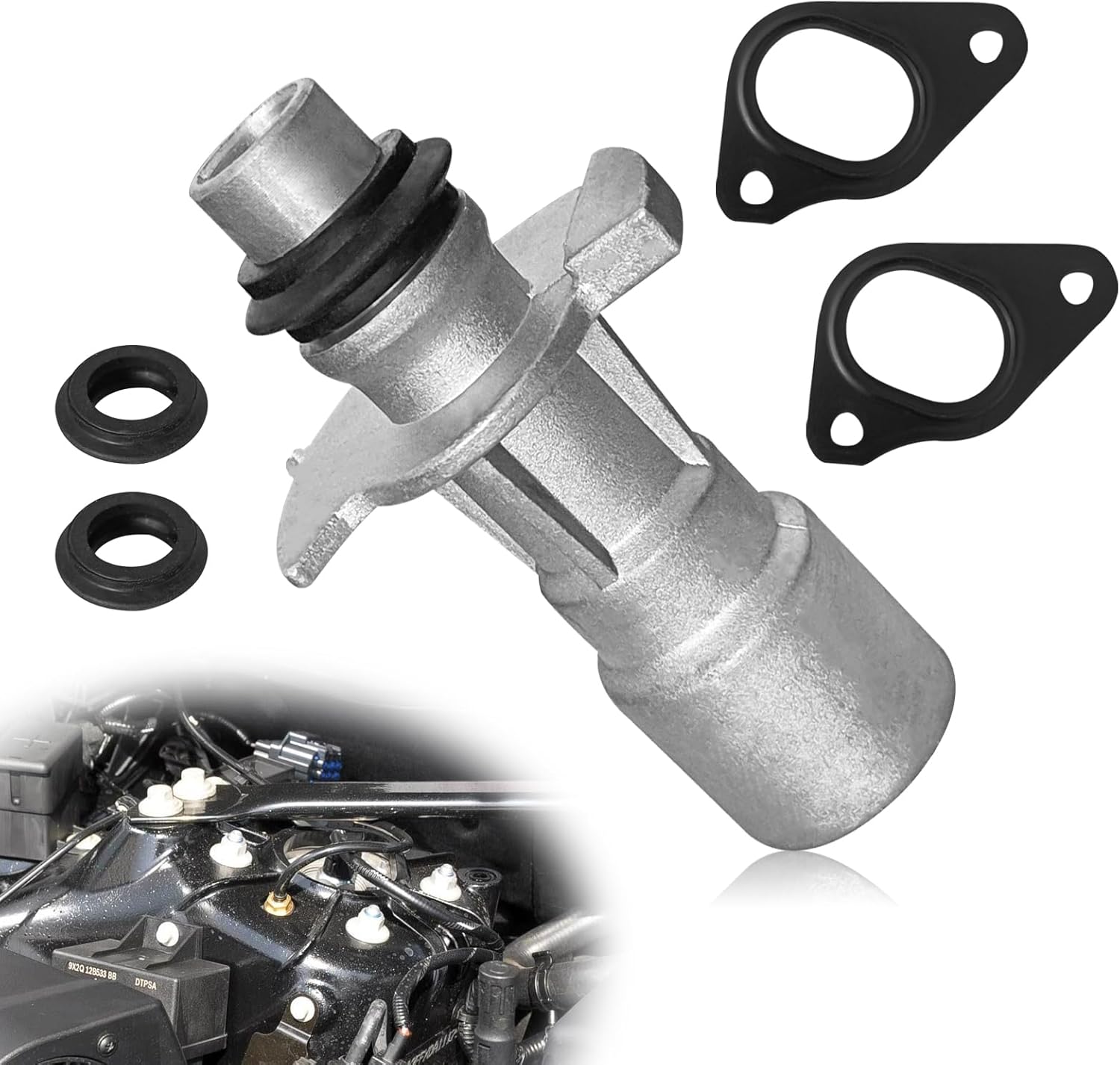 R028136 Aluminum Oil Cooler Adapter Kit with Dual Water Pump Gaskets Compatible with 2010-2016 Land Rover LR4, 2010-2021 Land Rover Range Rover Replace#: LR049370 LR030593