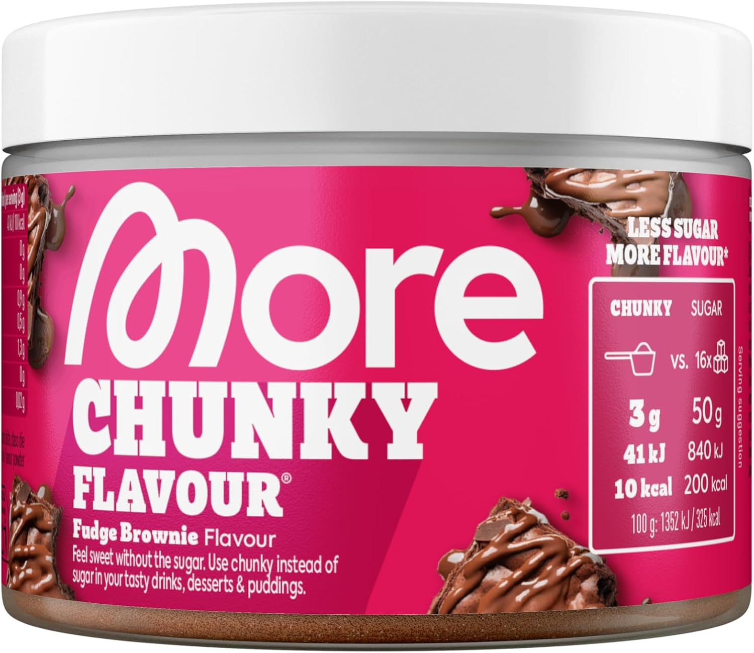 MORE Chunky Flavour, Fudge Brownie, 150 g | flavour powder for sweetening, low in sugar and calories, with inulin and lactase, made in Germany