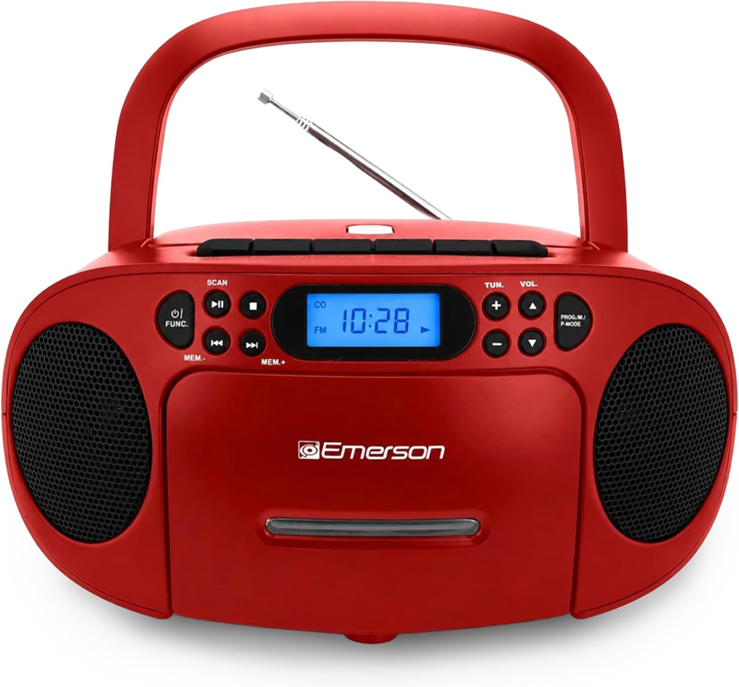 Emerson EPB-3003 Portable CD Cassette Boombox with AM FM Radio - Red