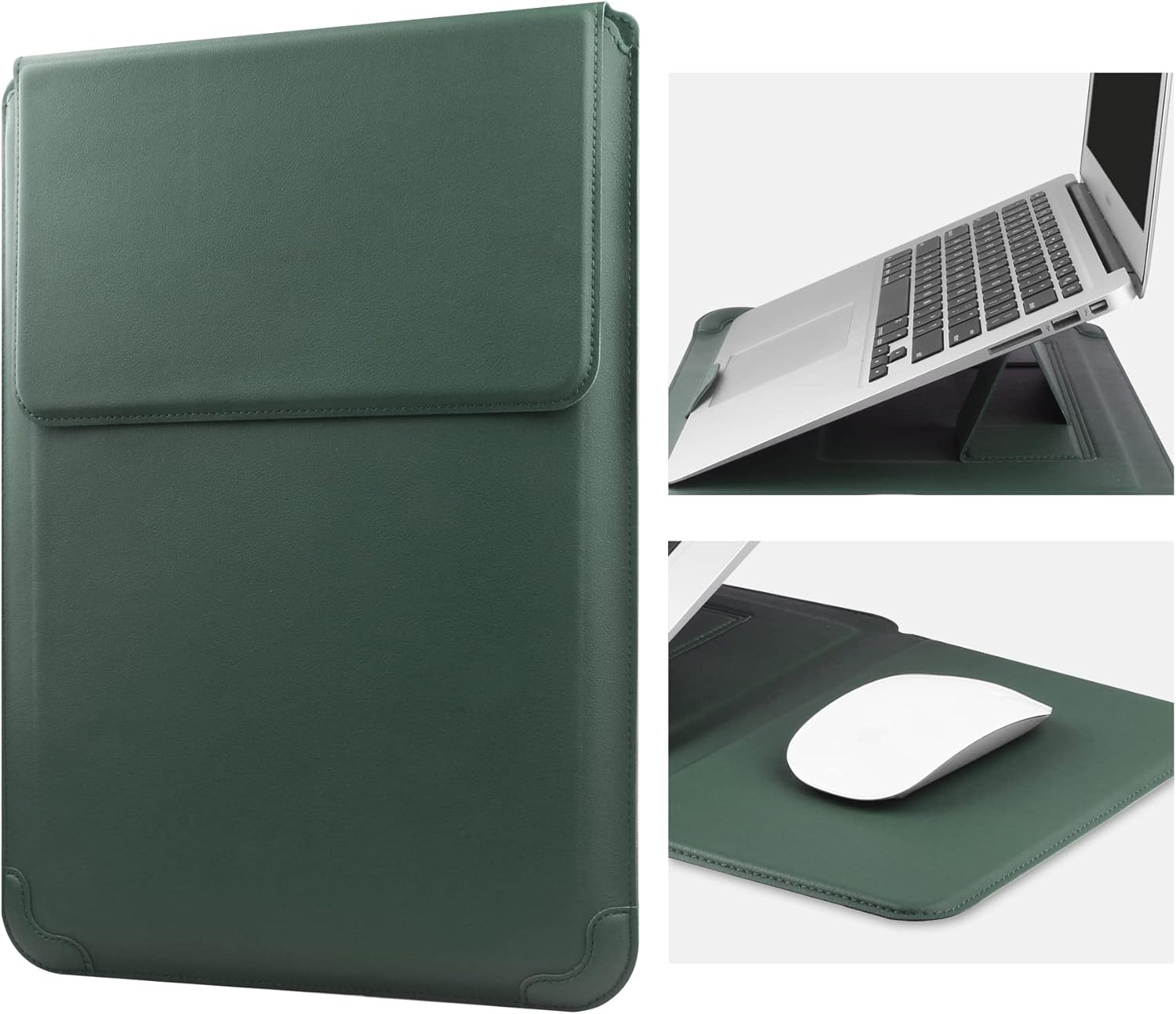 HoYiXi 14 Inch Laptop Sleeve Case Leather Bag with Stand Compatible with MacBook Pro 14 2021/ASUS Vivobook 14/HP Pavilion X360/Lenovo IdeaPad 14/Dell Lenovo HP ASUS Acer HUAWEI Matebook 14'' PC, Green