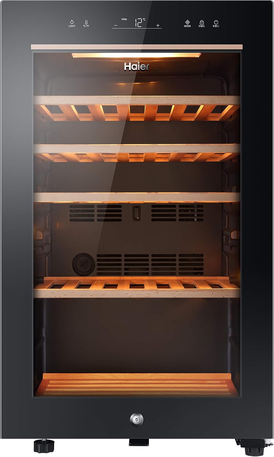 Haier Wine Bank 50 Series 5 Freestanding Wine Cooler, 49 Bottles, Single Zone Temperature, Anti-UV Glass Door, Low Vibration Design, LED Light, hOn App, F Class, Black, 49.7x58.5x82 cm - HWS49GA