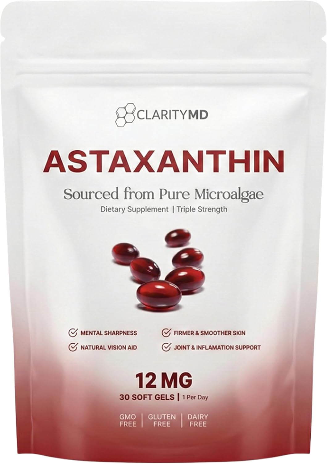 Astaxanthin 12mg Antioxidants Supplement – Natural Microalgae Source – Lipid-Based Softgel for Enhanced Absorption – Cognitive, Vision & Joint Support – 30 Softgels (Pack of 1)