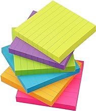 Lined Sticky Notes 3x3 inch Bright Colors Self-Stick Pads 6 Pads/Pack 90 Sheets/Pad Total 540 Sheets