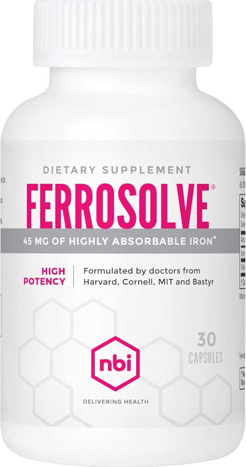 NBI FerroSolve, Best Absorption Iron Supplement 45 mg | High Potency | GI Safe | 30ct Veggie Capsules