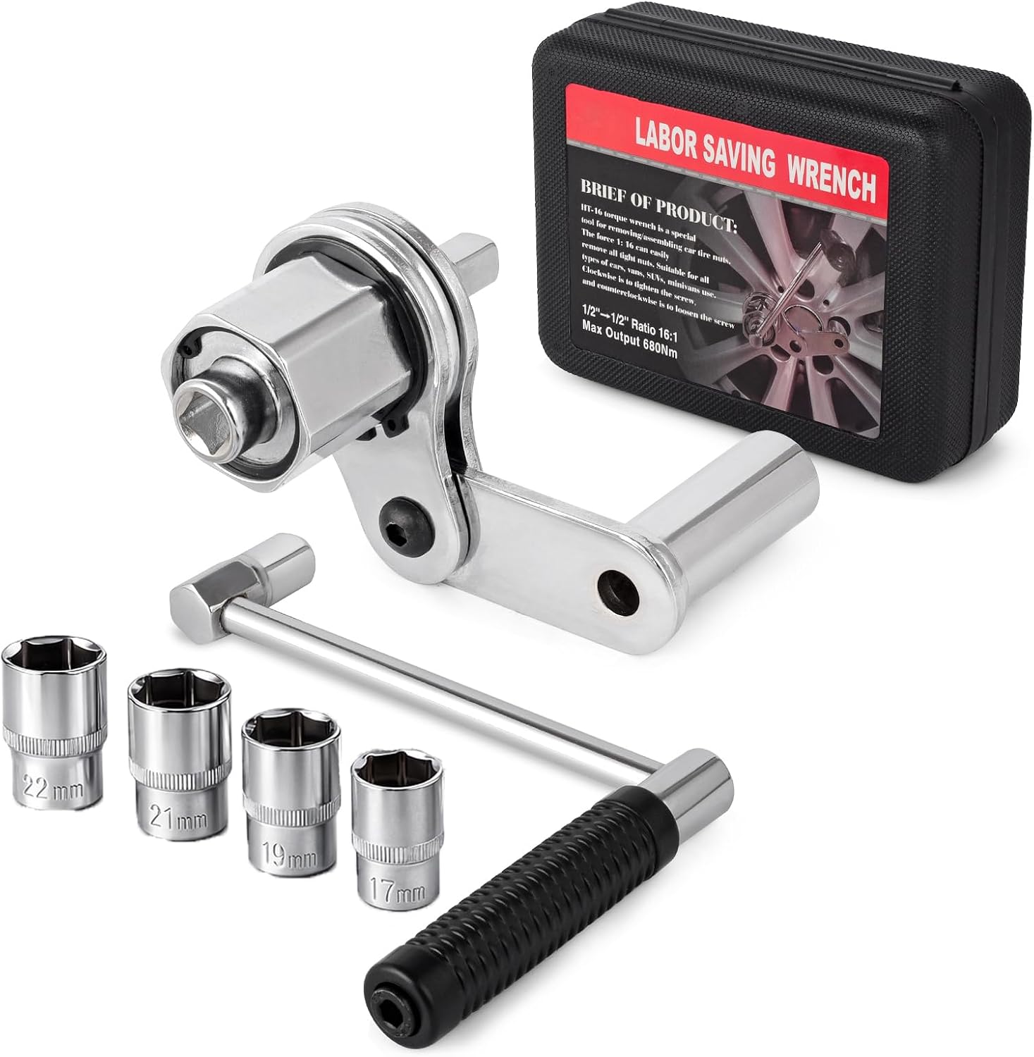 Torque Multiplier, Heavy Duty Torque Multiplier Wrench Set for Lug Nut Remover 1/2 Driver 1:16 Labor Saving Wrench