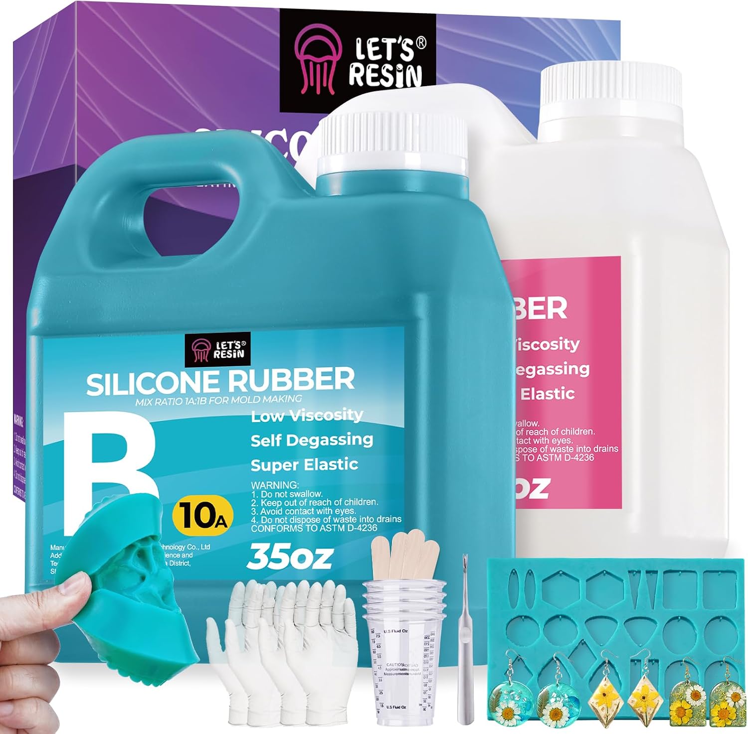 LET'S RESIN Super Elastic Silicone Mold Making Kit 10A | 70.5oz Jade Green Mold Making Liquid Silicone Rubber, Ideal for Casting Resin Molds/Silicon Molds/Candle Molds/Silicon Inlay