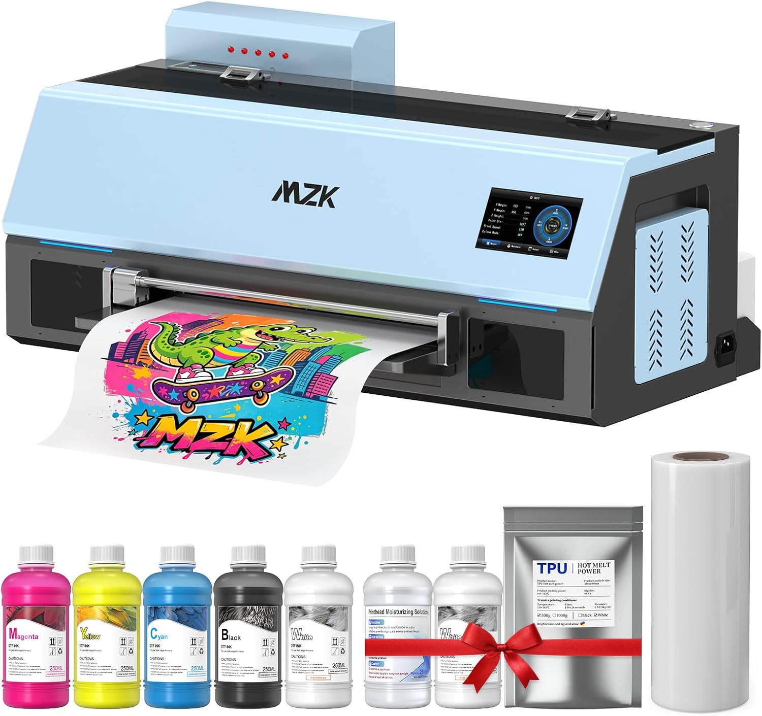 MZK A3 Pro F1080 DTF Printer(XP600 Gen2),Automatic Time Cleaning Maintain printhead+Ink Anti-Clog Design,2X Faster,13+" DTF Film,5" LED Touch Screen,Dual Ink Level Alert,Film Cutter,Gift Ink 2 Years