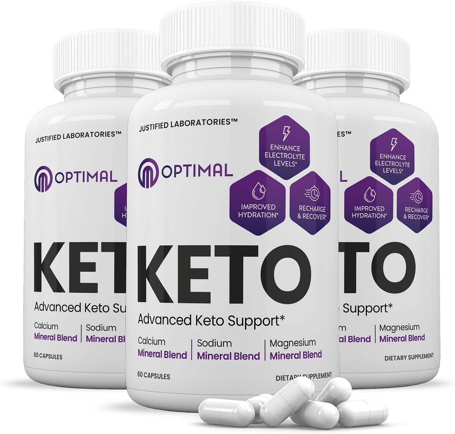 Justified Laboratories (3 Pack Optinal Max Keto Pills 1275MG New & Improved Formula Contains Apple Cider Vinegar Extra Virgin Olive Oil Powder Green Tea Leaf 180 Capsules