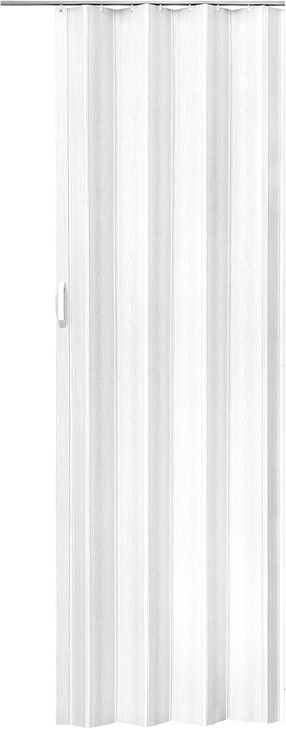 tectake® Internal Folding Door, 80 x 203 cm, Water-Resistant & Durable PVC, Foldable Sliding Door with Magnetic Closure & Handles, Space-Saving Concertina Door Suitable as Room Divider - White