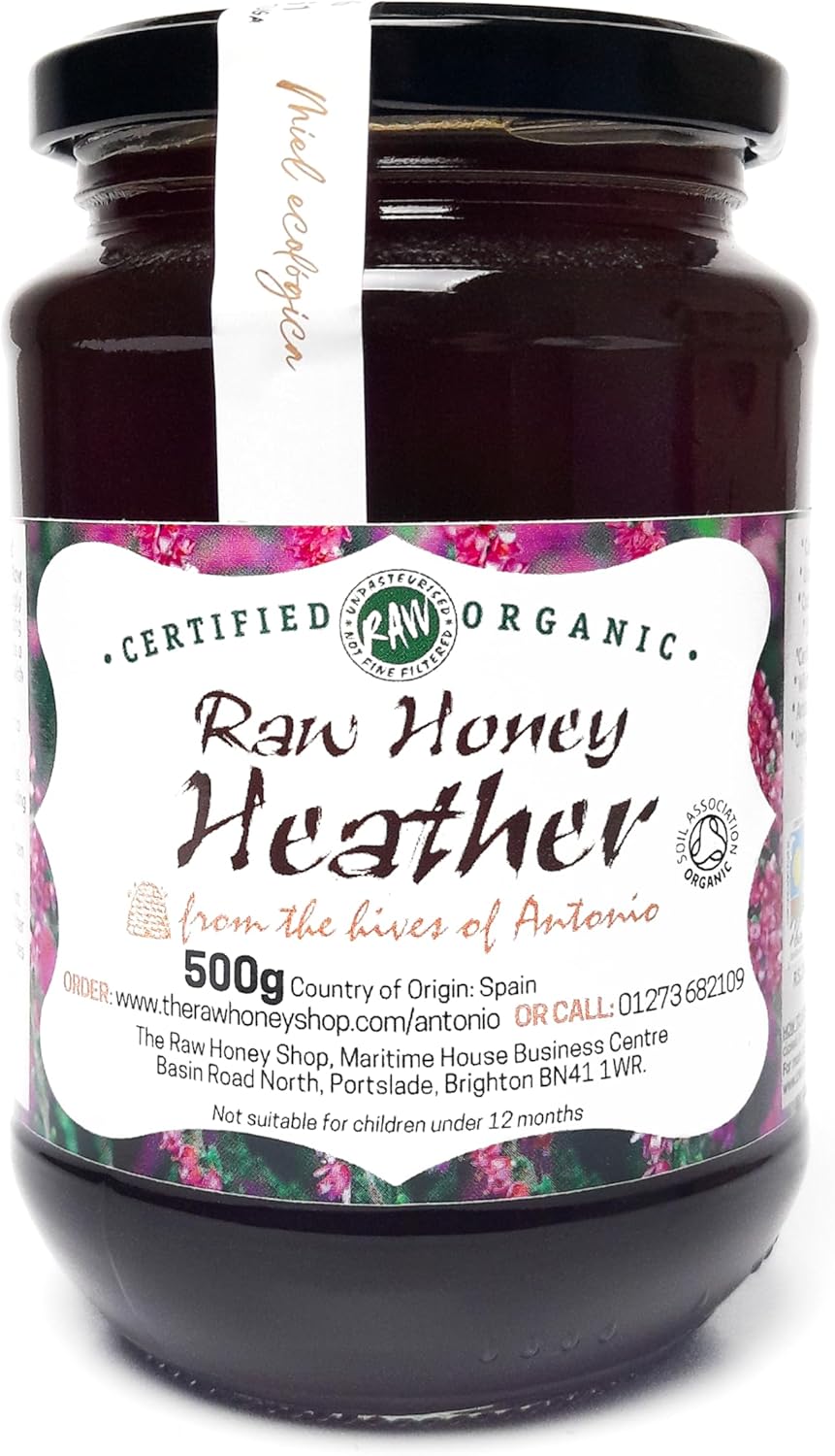 Antonio’s RAW CERTIFIED ORGANIC HEATHER HONEY, 500g - Premium Award-Winning Quality, Pure, Antibacterial, Cold Pressed & Unpasteurised, Natural Honey - The Raw Honey Shop