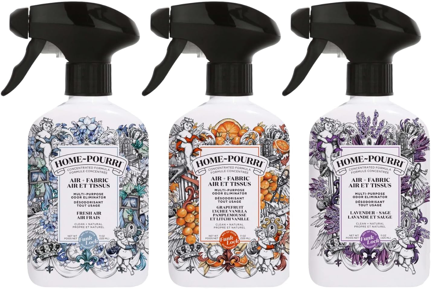 Pourri Botanical Room Fresheners - The Green Garden Kit - 3 Gentle Room Deodorizers - Use As a Linen Spray or Air Freshener for Bedding, Upholstery or Trash Cans (3 Count, 11 fl oz Each)