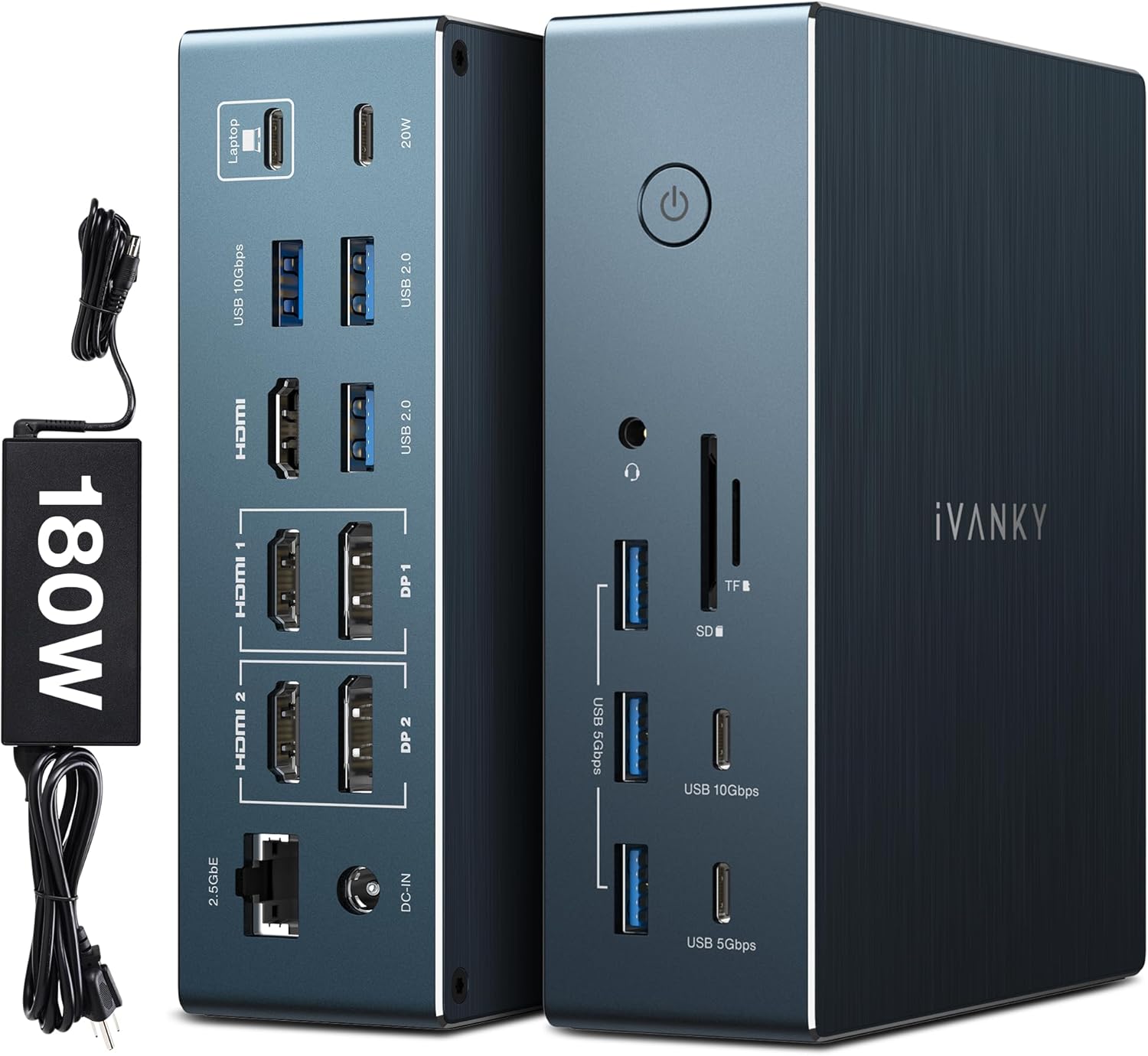 iVANKY 20-in-1 DisplayLink Docking Station for MacBook Pro/Air, Triple 4K@60Hz Monitor Display for M1/M2/M3/M4 Mac mini/Windows, 180W Power, 2.5GbE, 3*HDMI, 2*DP, 10Gbps Need Download Driver