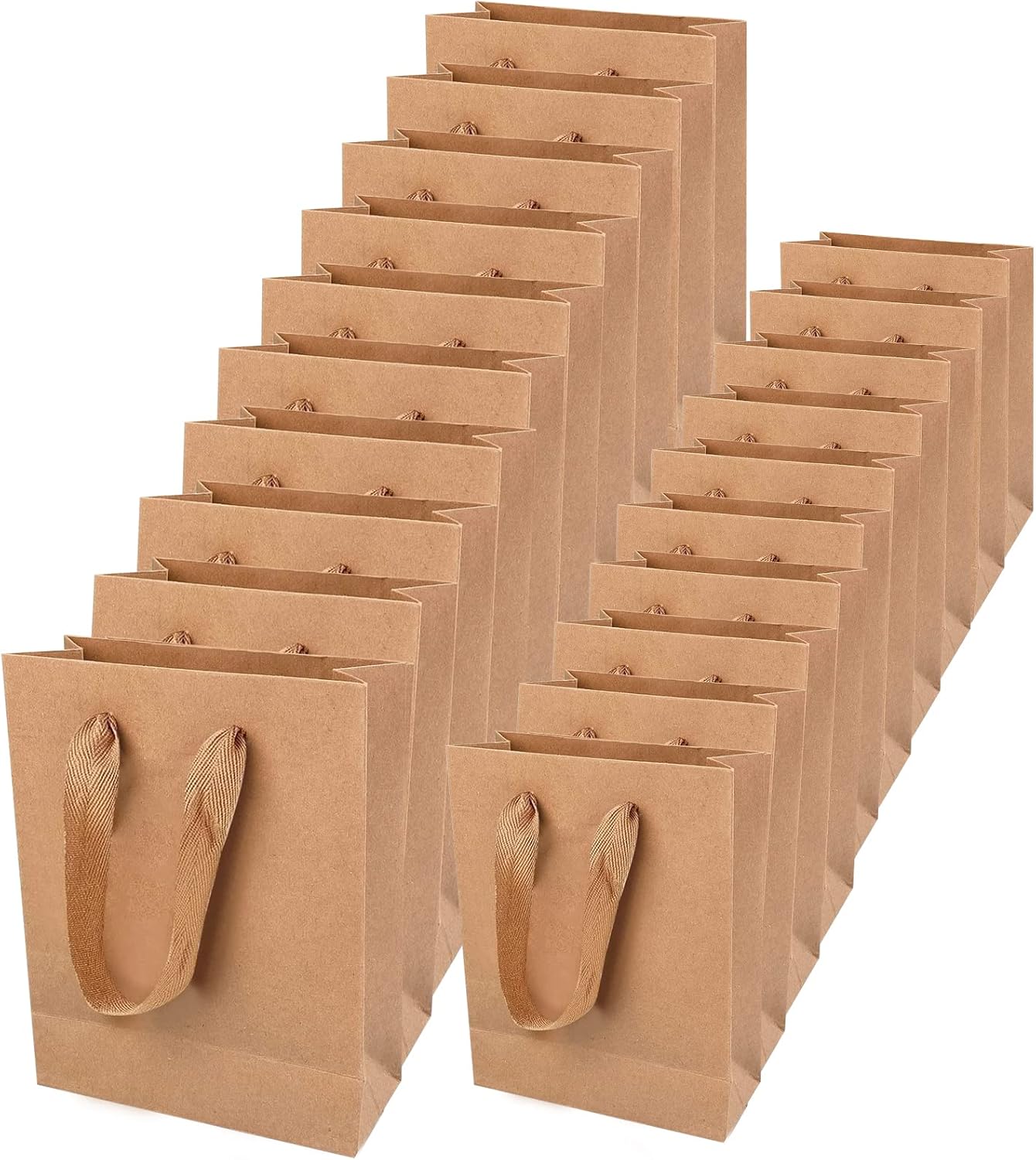 AKOFIC Brown Kraft Paper Bags with Strong Handles, 20 Pack Recyclable Gift Bags for Party, Wedding, Birthday Celebrations