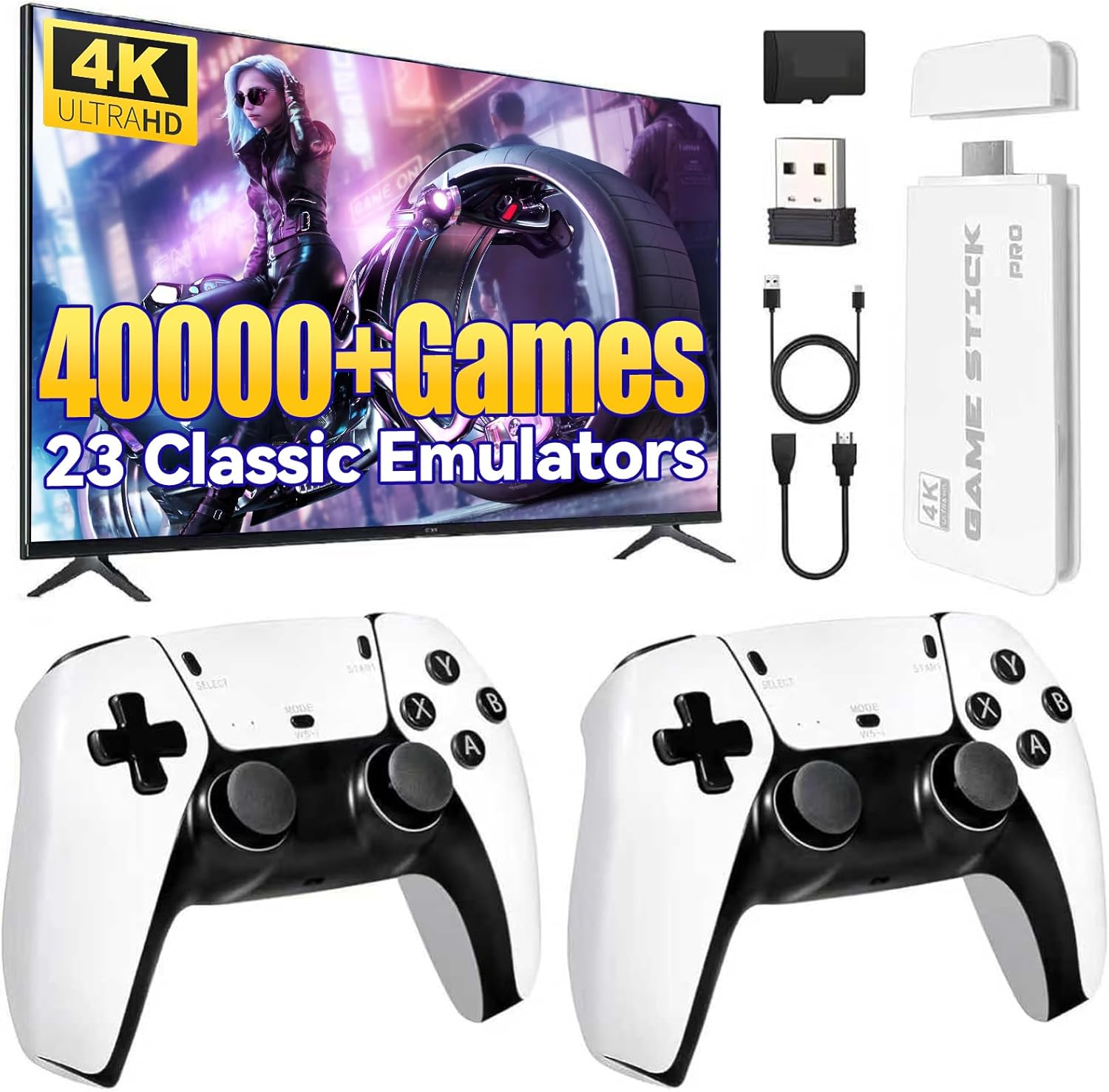 YunLone 2025 Upgraded Retro Gaming Console Pro, 4K HDMI Video Game Consoles with 40,000+ Games & 23 Emulators, Plug and Play Video Gaming Stick with Upgrade Dual 2.4G Wireless Controllers (128G)