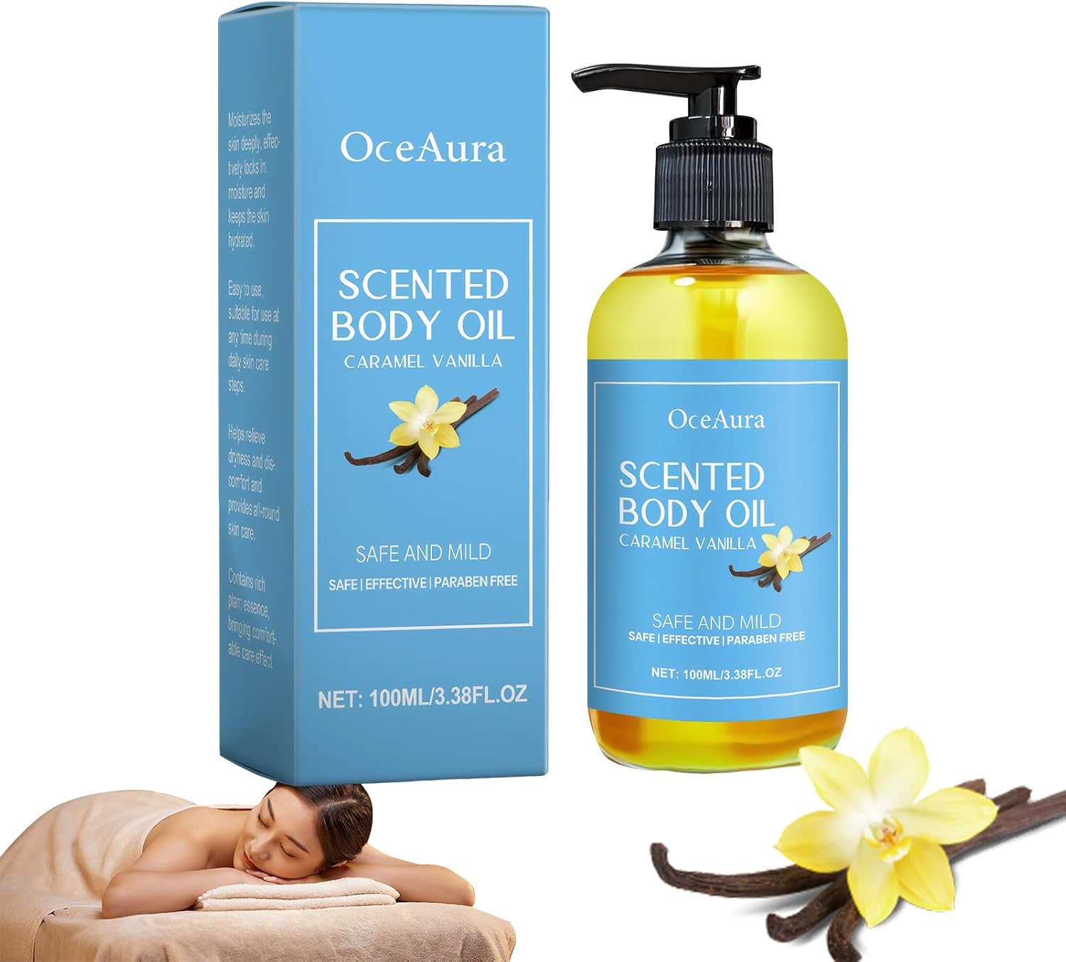Bisienya Vanilla Body Oil, Carmel Body Oil Vanilla,Vanill-a Body Care,Body Massage Oils Moisturising for Firming Skin Body Massage O-il for Dry Skin (100ml)