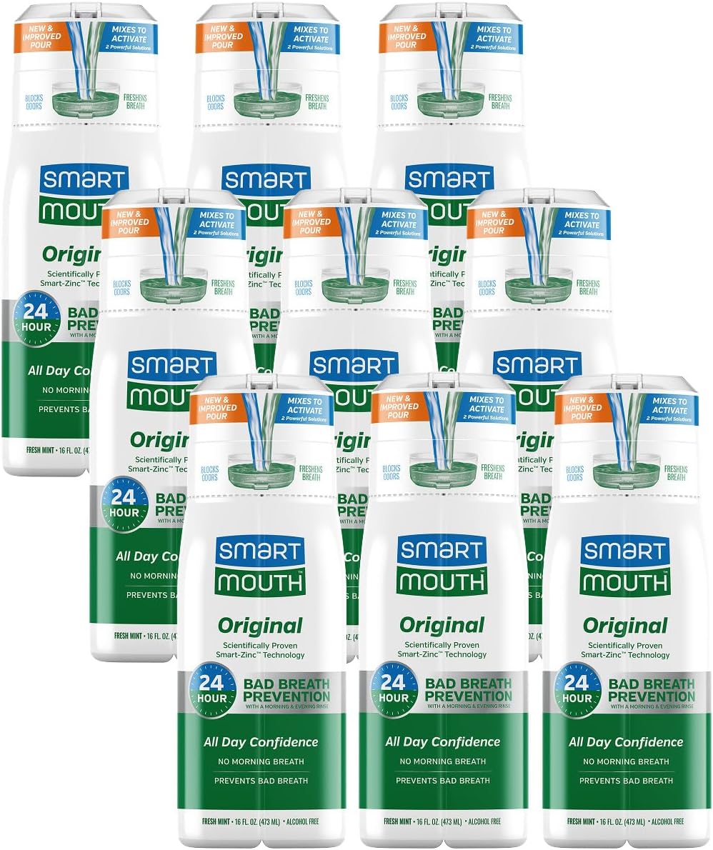 SmartMouth Original Activated Mouthwash for Bad Breath, Lasts 24 Hours, Fresh Mint, 16 fl oz, 9 Pack