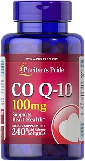 Puritan's Pride Coenzyme CoQ10 100mg, Dietary Supplement for Heart Health, Blood Pressure, Oral Gum Health, and Healthy Aging Support, 60 Day Supply, 240 Rapid Release Softgels