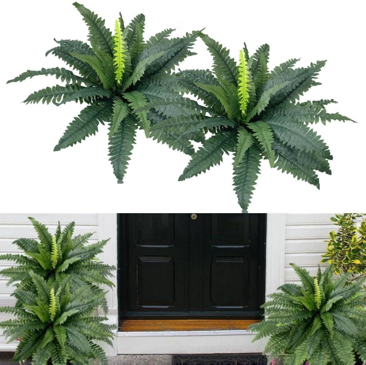 2PCS Artificial Ferns for Outdoor, Large Fake Plants Greenery Artificial Boston Fern UV Resistant Faux Plant Shrubs for Indoor Home Potted Garden Porch Farmhouse Decor