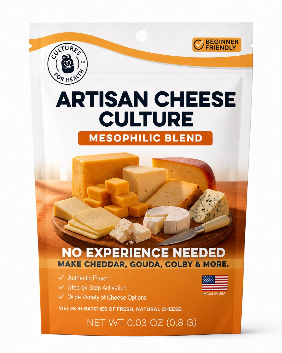Cultures for Health Mesophilic Cheese Starter | 4 Packets Direct-Set Culture + 2 Rennet Tablets for Cheese Making | DIY Semi-Soft Fresh, Like Cheddar, Quark, Colby, Feta, Cottage, & More