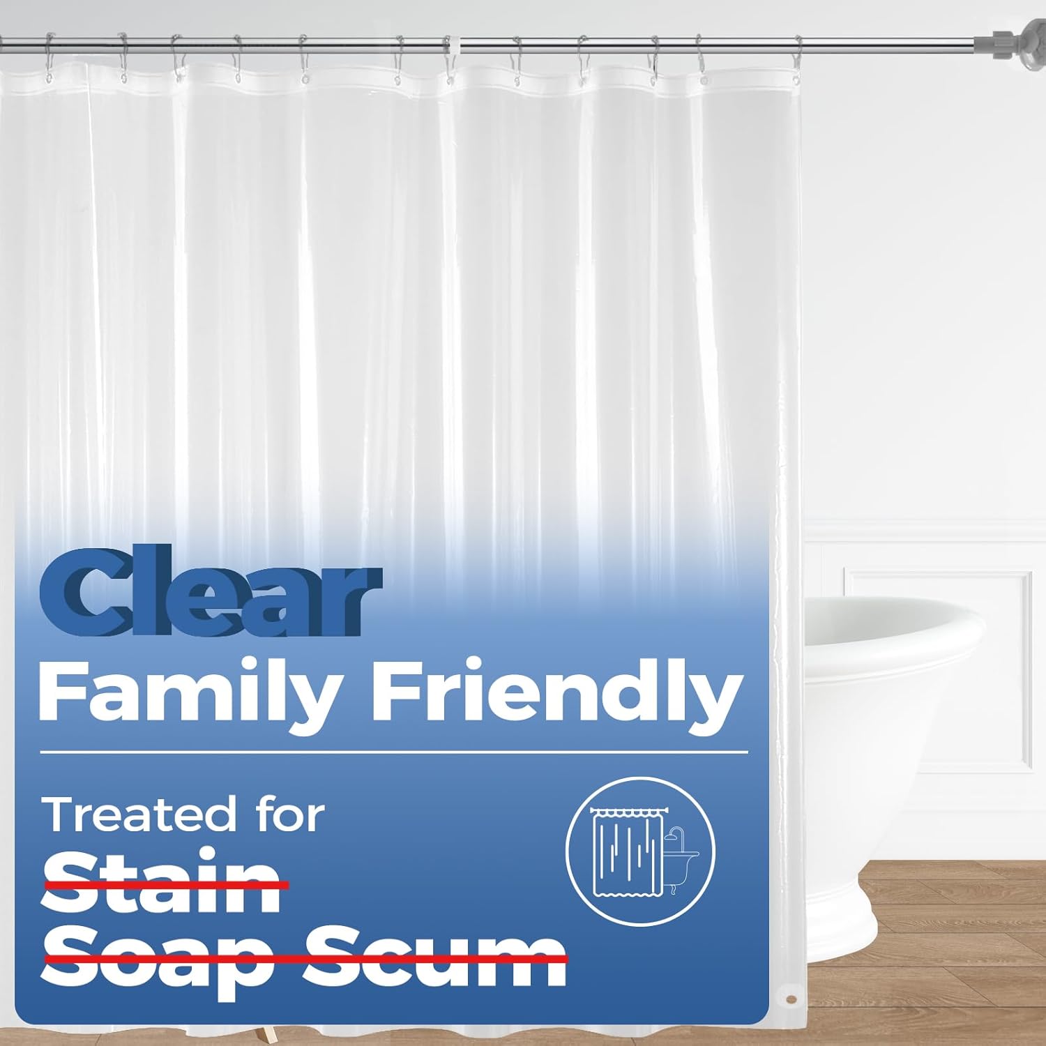 downluxe Waterproof Clear Shower Curtain Liner - PEVA Lightweight Plastic Shower Liner with 3 Magnets, Shower Curtains for Bathroom, 72" x 72", Clear