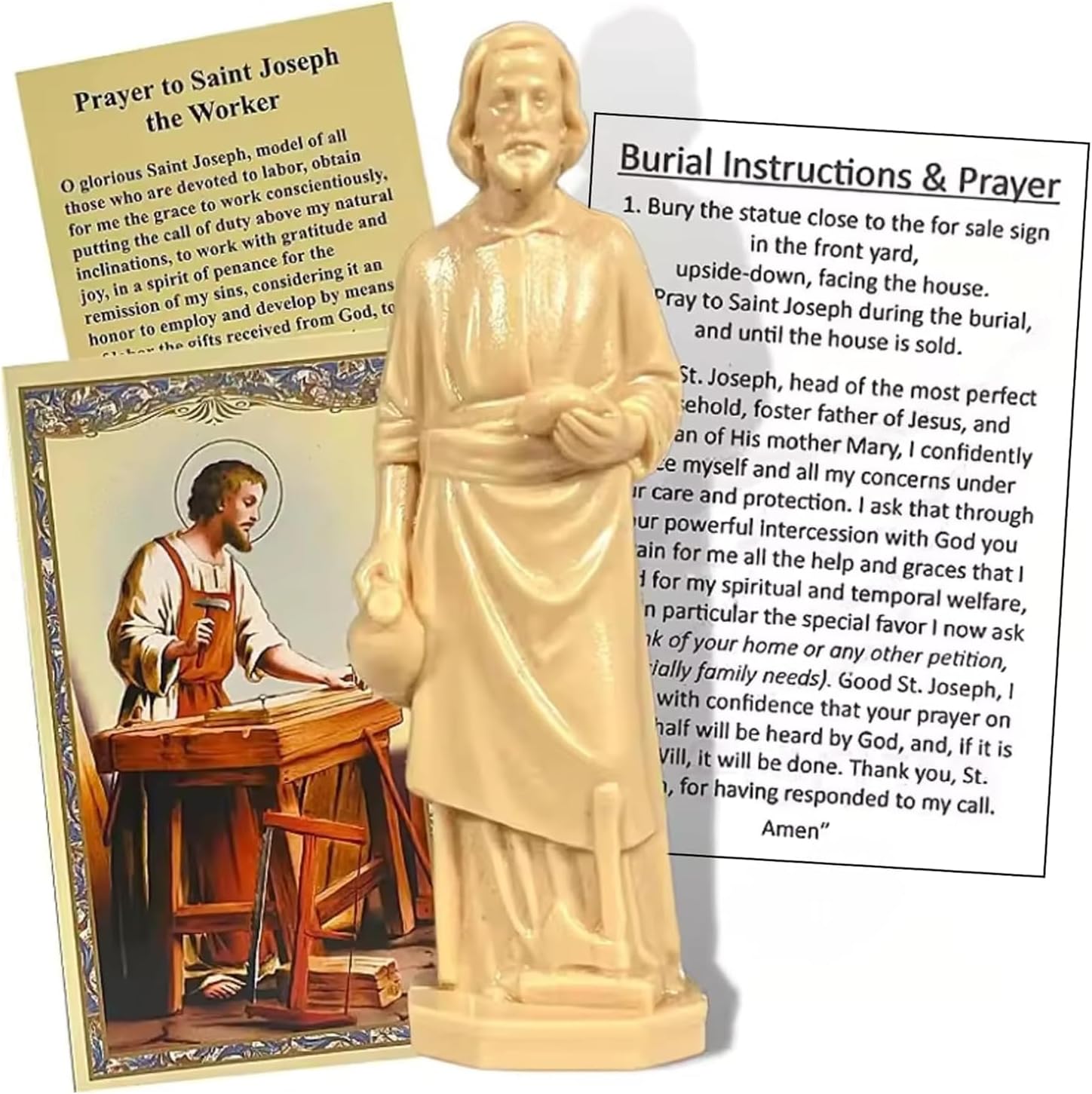 St Joseph Statue to Sell House Complete Set with Instruction Cards and Prayer, 3.15-Inches St Joseph Statue for Selling Homes, Perfect Bookroom or Jeffery