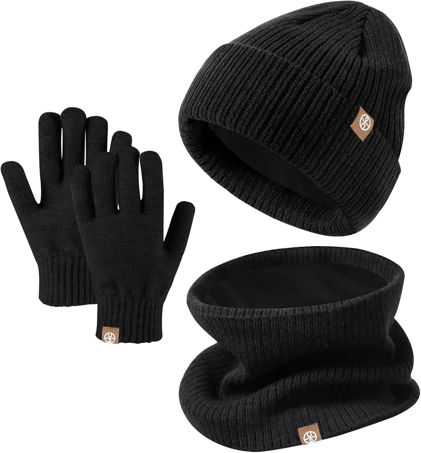 Baynetin Kids Winter Hat Scarf Touch Screen Gloves Set 3-in-1,Beanie Hat Knited Warm Set, Winter Accessories Sets for Children Outdoor Age 5-12