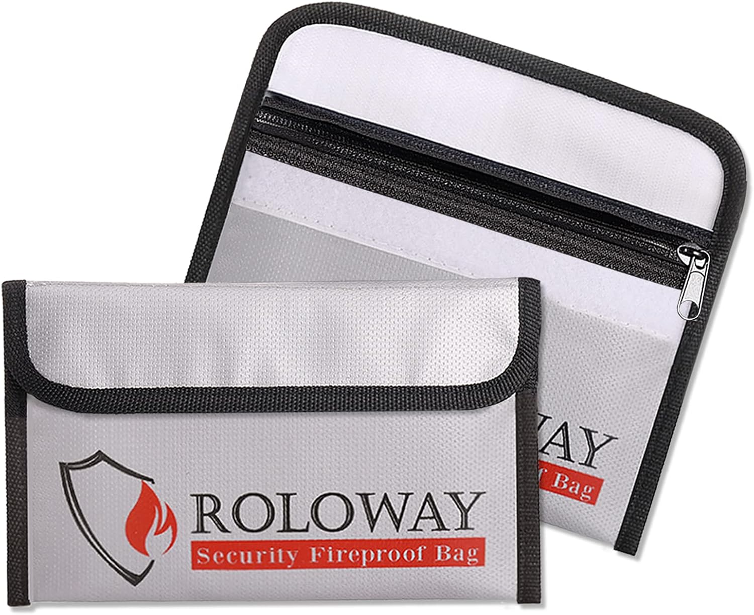 SEKAM Small Fireproof Bag (5 x 8 inches), Non-Itchy Fireproof Money Bag for Cash, Valuables, Passport, Currency & Keys (2-Pack Silver)