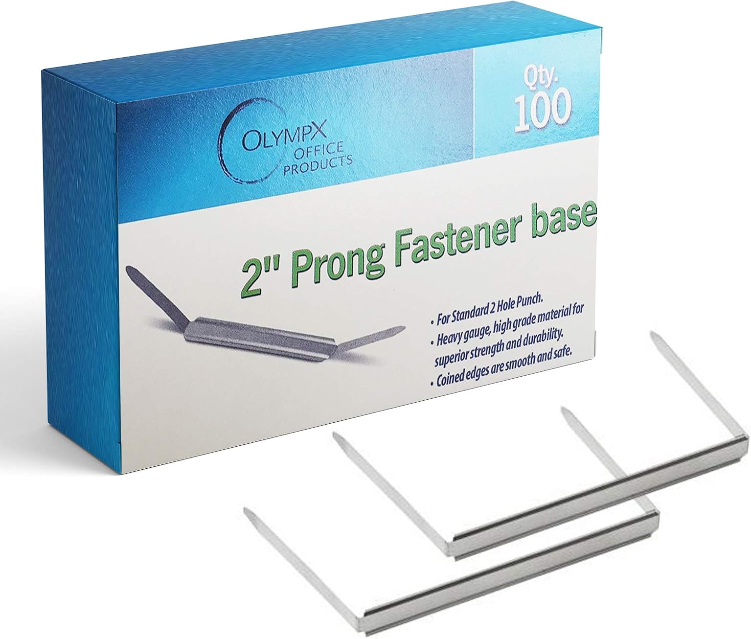 OLYMPX 100 Pcs of 2โ Capacity Premium Metal Prong Paper Fastener Bases, 2.75 Inch Base for Paper File Clip Folder Accessories, Box of 100