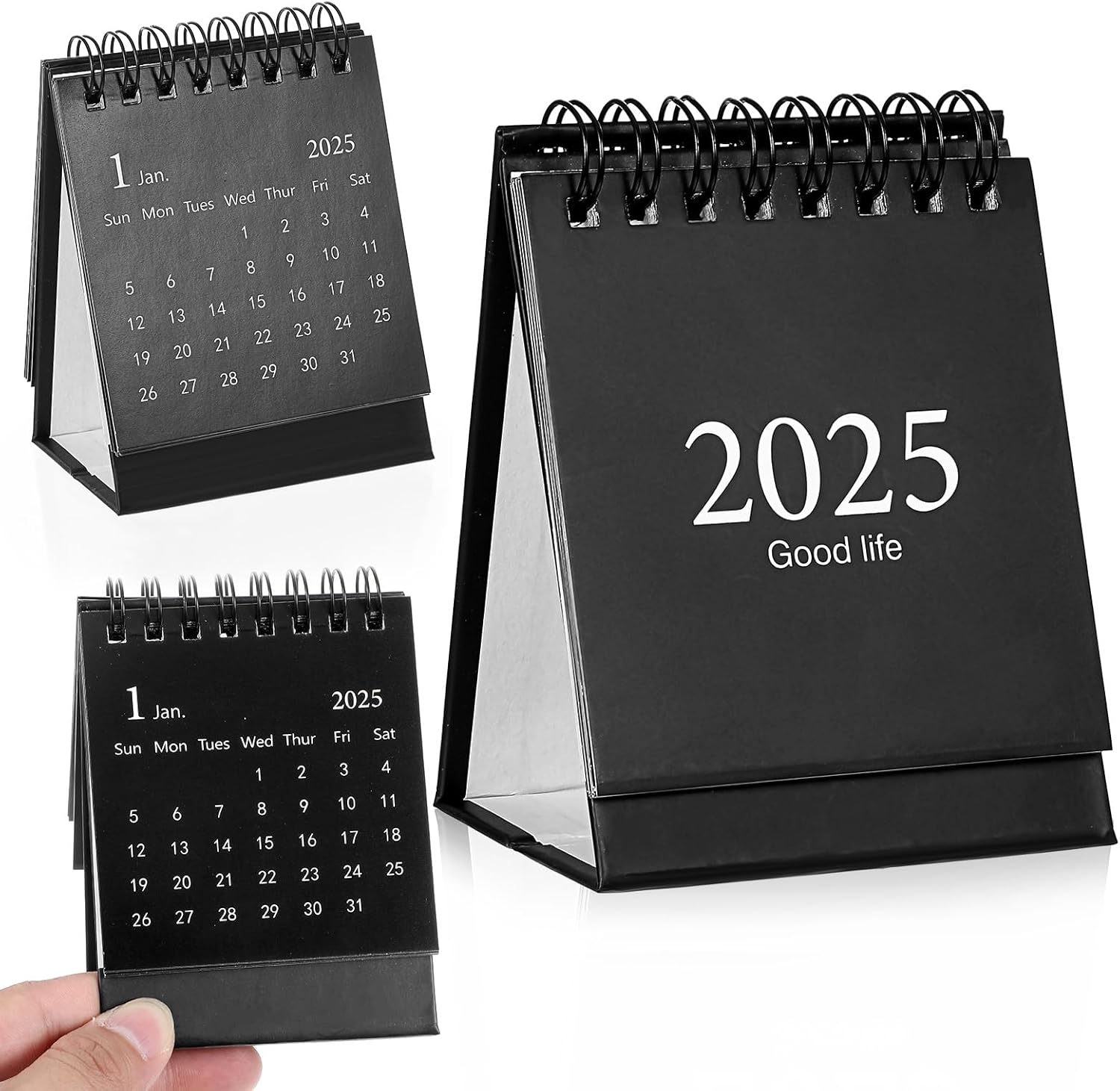 Tyqour Desk Calendar 2025 Standing Flip, Mini Desk Calendar Small Flip Desk Calendar July 2024 - December 2025 with Black Coil Desktop Calendars & Supplies for Home Office School (Black)