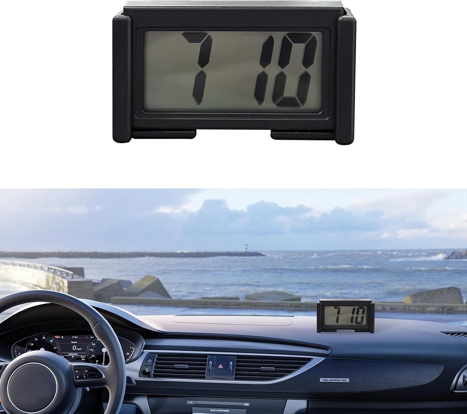 Augeny Mini Car Digital Clock, Adhesive Electronic Small Clock with Clear LCD Screen Bracket Function, Auto Digital Clock Stick On Dashboard, Universal Vehicle Clock Accessories (Black)