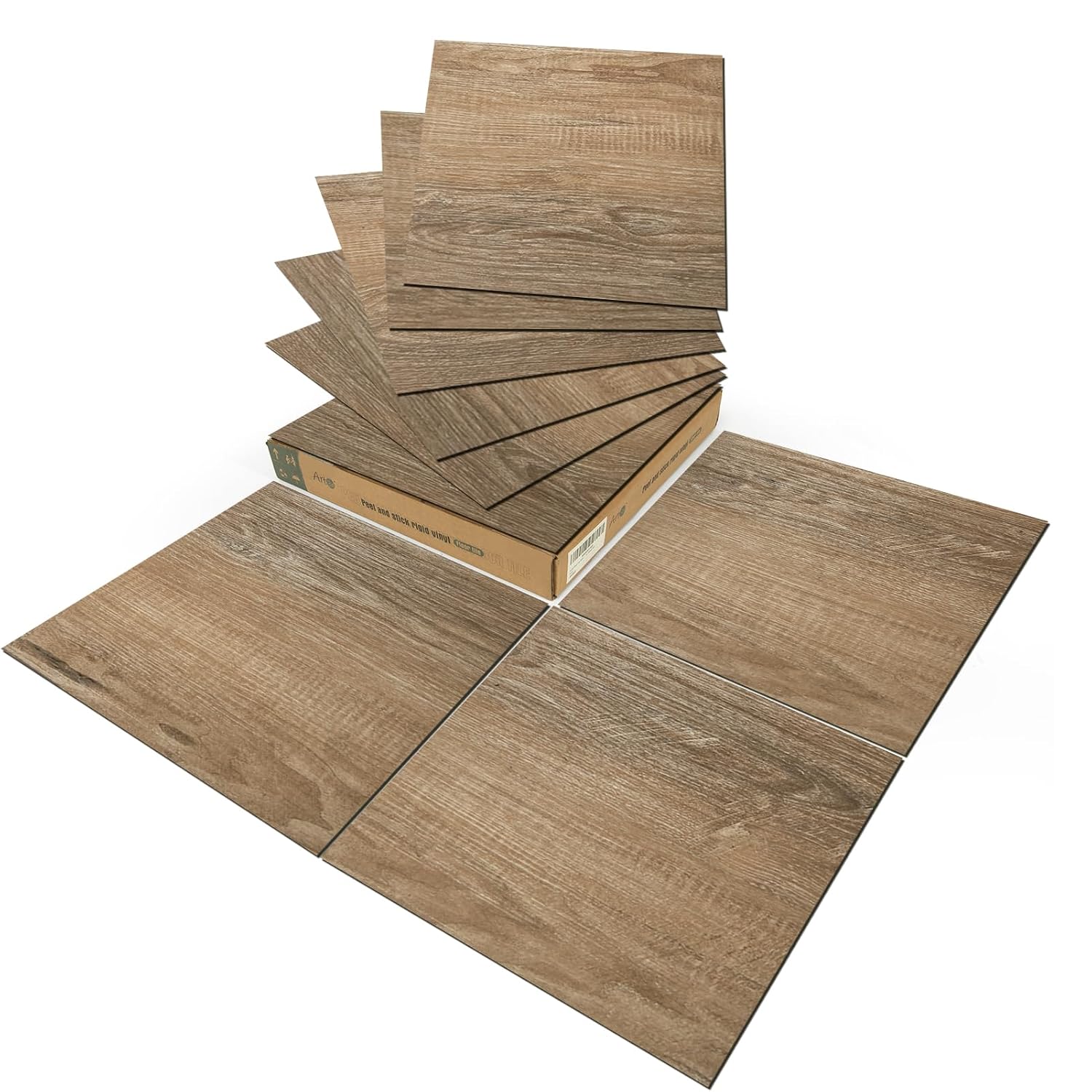Art3d Peel and Stick Vinyl Floor Tiles 12 x 12 inch, 30-Sheet Self Adhesive Waterproof Flooring Wood Planks for Kitchen, Dining Room, Bedrooms, Cover 30 Sq. Ft, Light Brown Ash