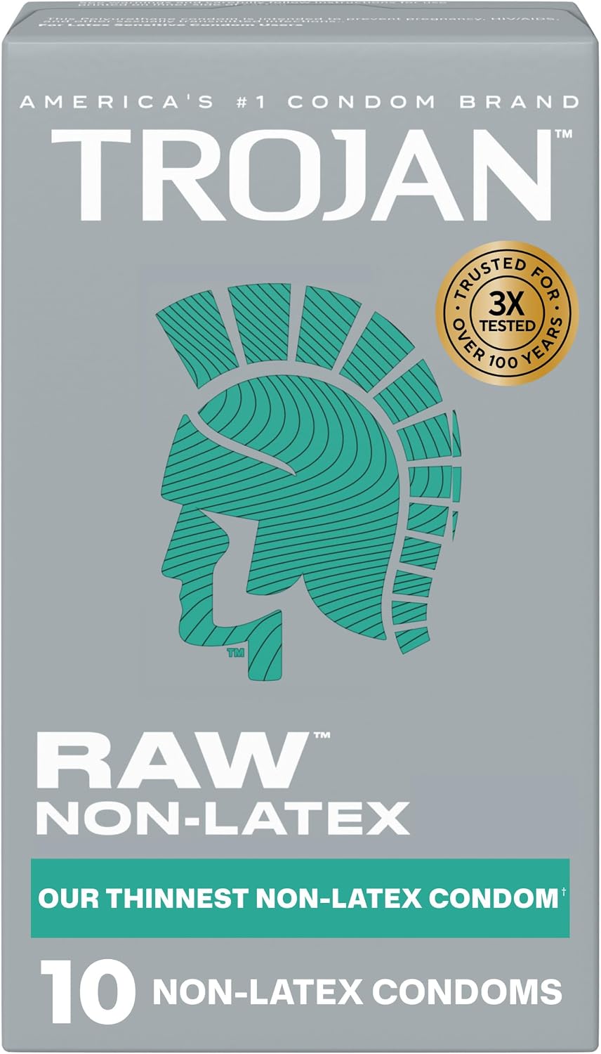 Trojan Raw Non-Latex Lubricated Thin Condoms for Men, 10 Count