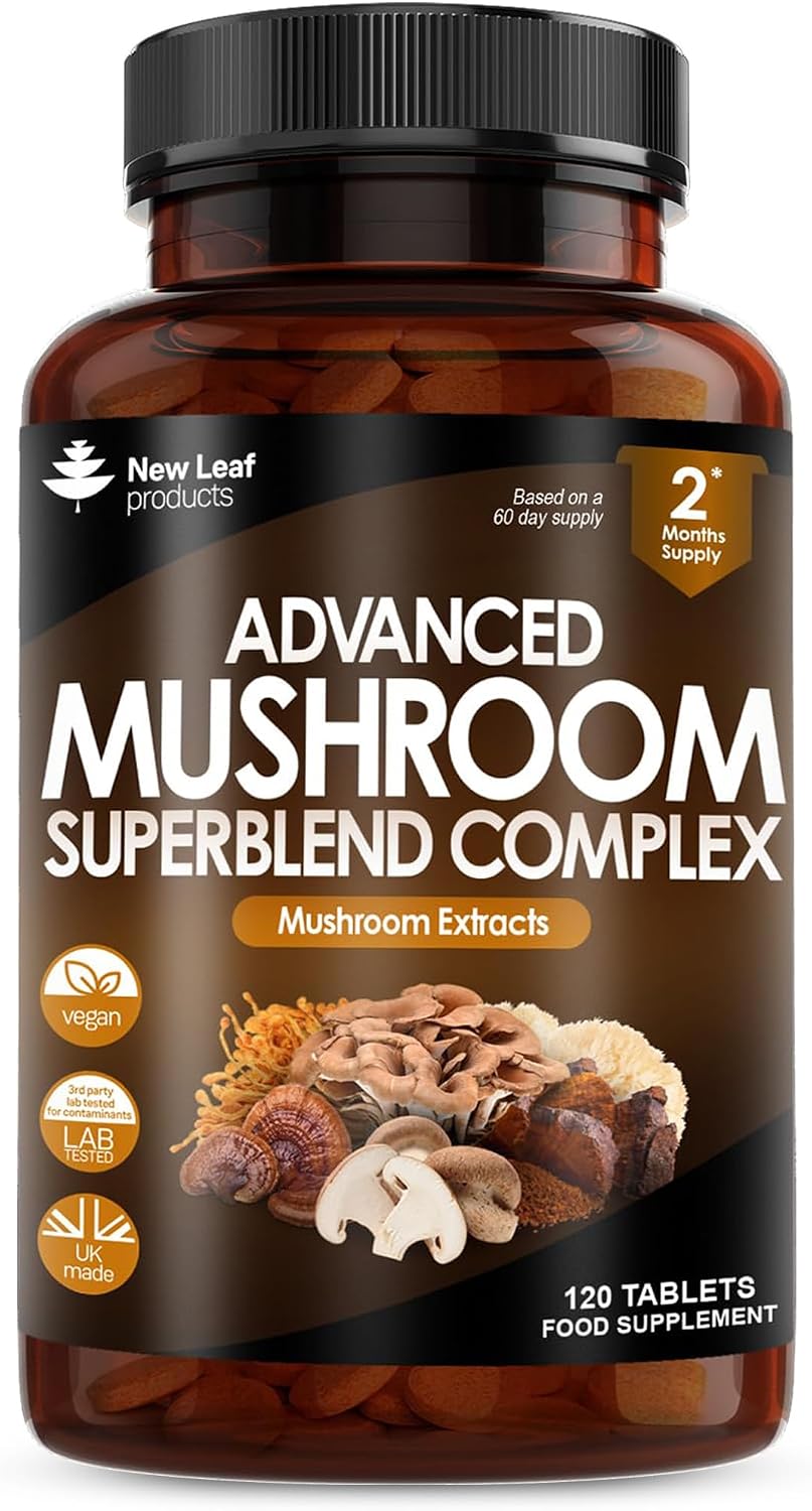 Mushroom Complex - Lions Mane Mushroom Cordyceps Mushroom Chaga Mushroom Reishi Mushroom Shiitake and Maitake Mushroom Blend - High Potency Mushroom Supplement - Made in The UK Made in The UK