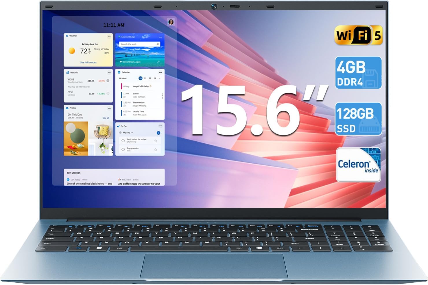 SGIN Laptop Computer 15.6 Inch, Windows 11 Laptops with 4GB RAM 128GB SSD, Celeron N4000 Processor Notebook, BT4.2.0, HDMI, 7000mah, WiFi, UHD Graphics 600, Type-C, 2.4/5G WiFi