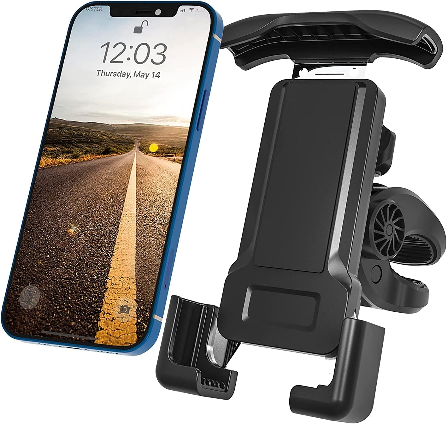 Bike Phone Holder Mount Motorcycle Handlebar Phone Mount Clamp, One Hand Operation ATV Scooter Phone Clip for iPhone 14 /13 12 Pro Max / X / XS, Galaxy S10 and 4.7"- 6.8" Cellphone Black