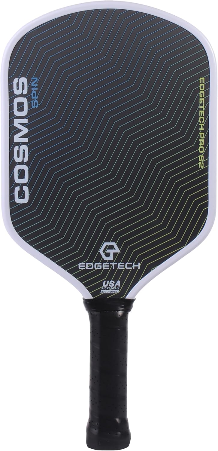 Cosmos Spin | Edgetech Pickleball 16mm Paddle + Cover | Dual Layer Surface - Titanium Weave Base - T700 Raw Carbon Fiber Surface | Orbit Grooves for Spin | Space Propulsion Honeycomb PP Core