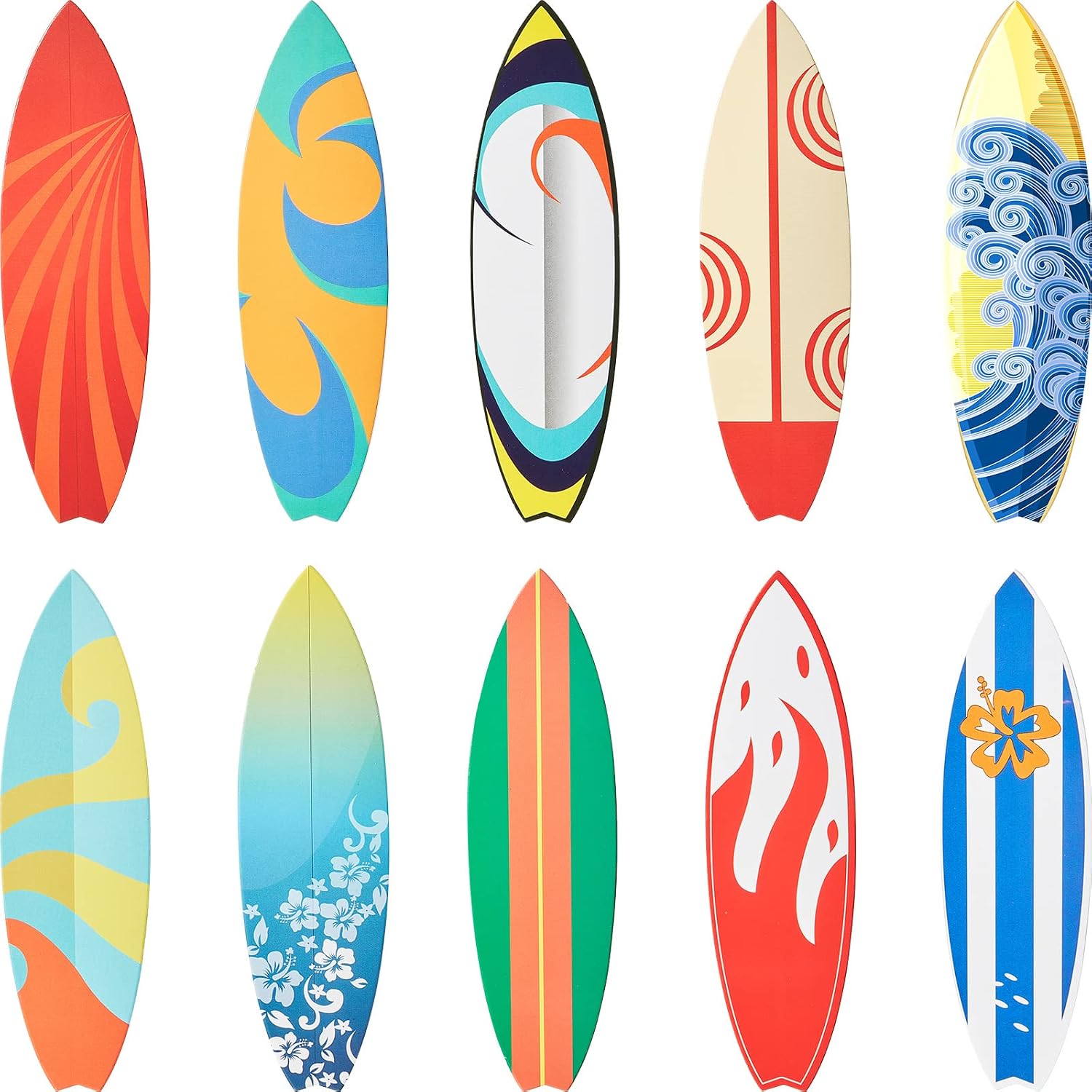 Outus 60 Pcs Surfboard Cutouts Summer Bulletin Board Decorations Surfboard Wall Decor for School Surf Party Finger Cut Out Tropical Beach Hawaii Paper Sign Decor, 10 Styles