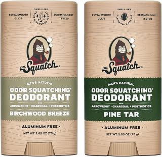 Dr. Squatch Natural Deodorant for Men – Odor-Squatching Men's Deodorant Aluminum Free - Pine Tar + Birchwood Breeze (2.65 oz, 2 Pack)