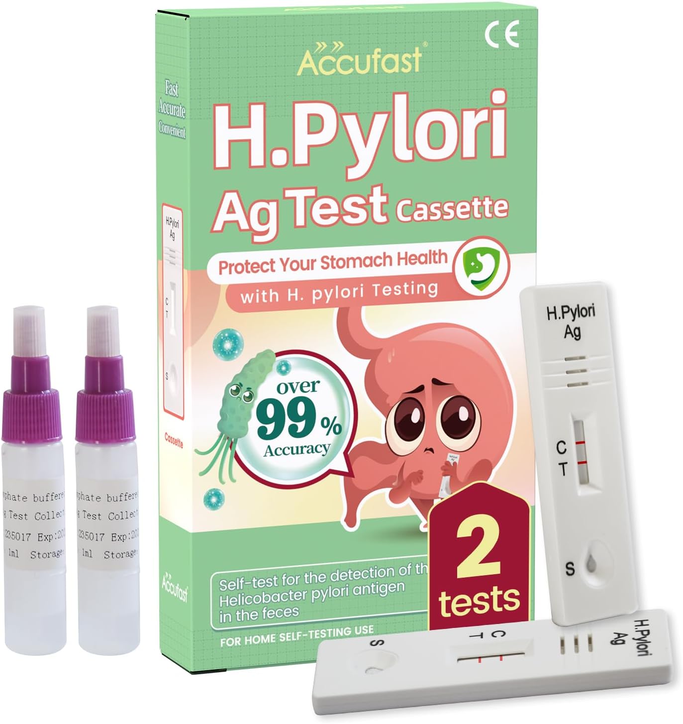 Helicobacter Pylori Test Kit x2- H.Pylori Ag Test Cassette | Heartburn Indigestion Home Self Test Kit | Stool Home Testing Kit - Screen Yourself for Active H Pylori Infection