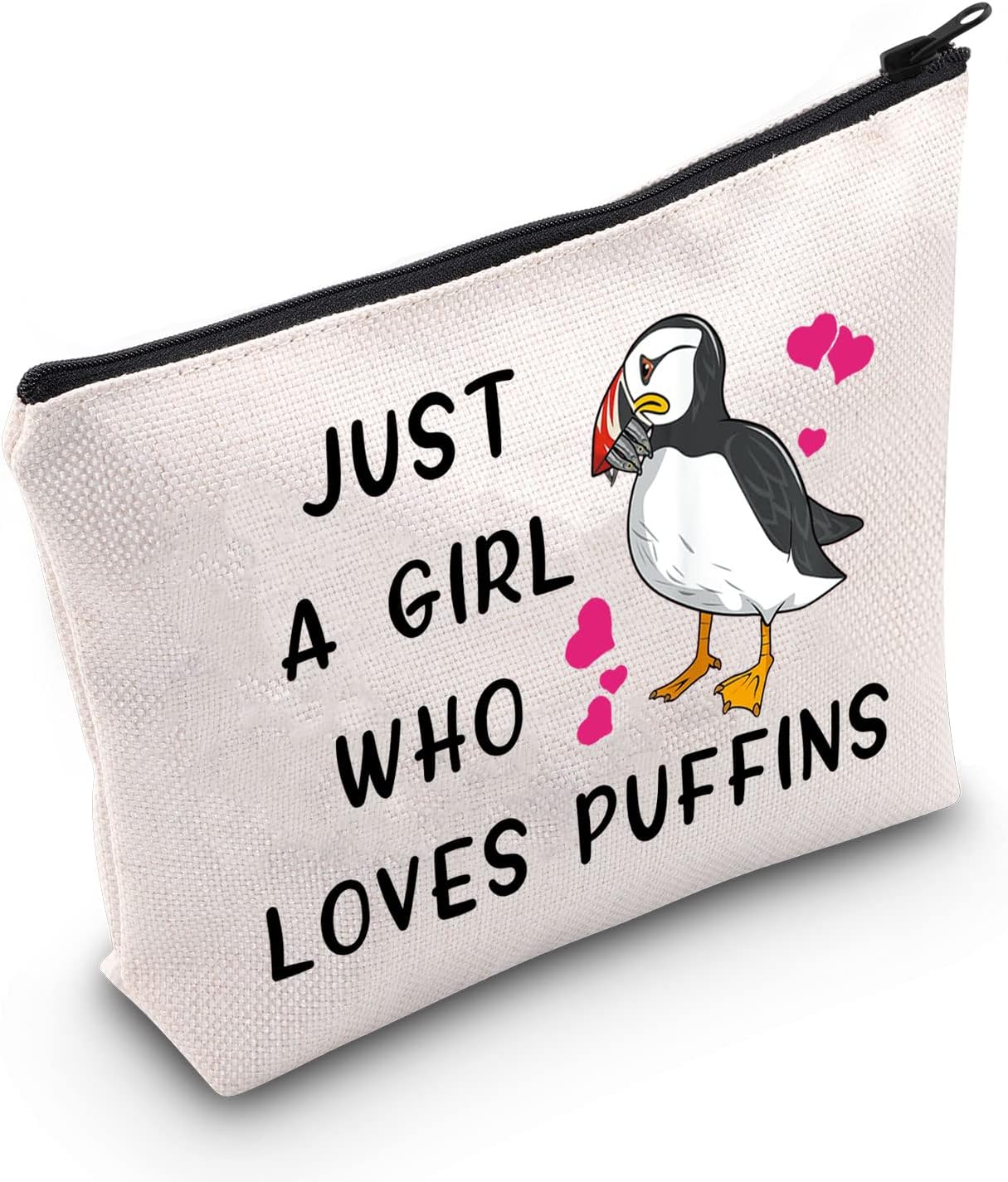G2TUP Puffin Bird Lover Gift Who Loves Puffins Birds Makeup Bag Puffin Cosmetic Bag Seabird Animal Lover Gift Birdwatching Birdwatcher Travel Bag with Zipper (Puffins White Bag)