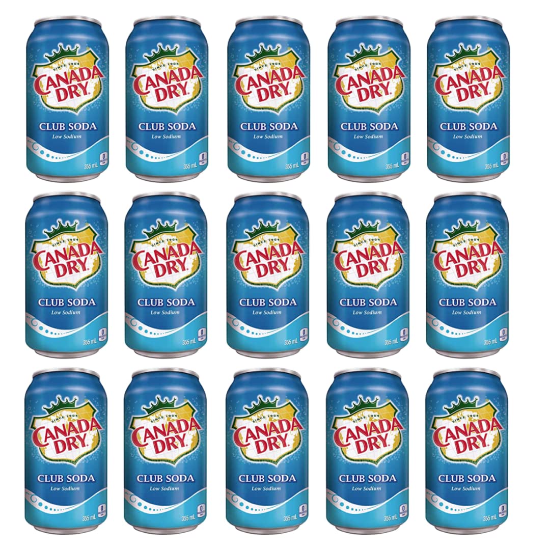 Canada Dry Club Soda Sparkling Seltzer Water, 12oz Can (Pack of 15, Total of 180 Oz)