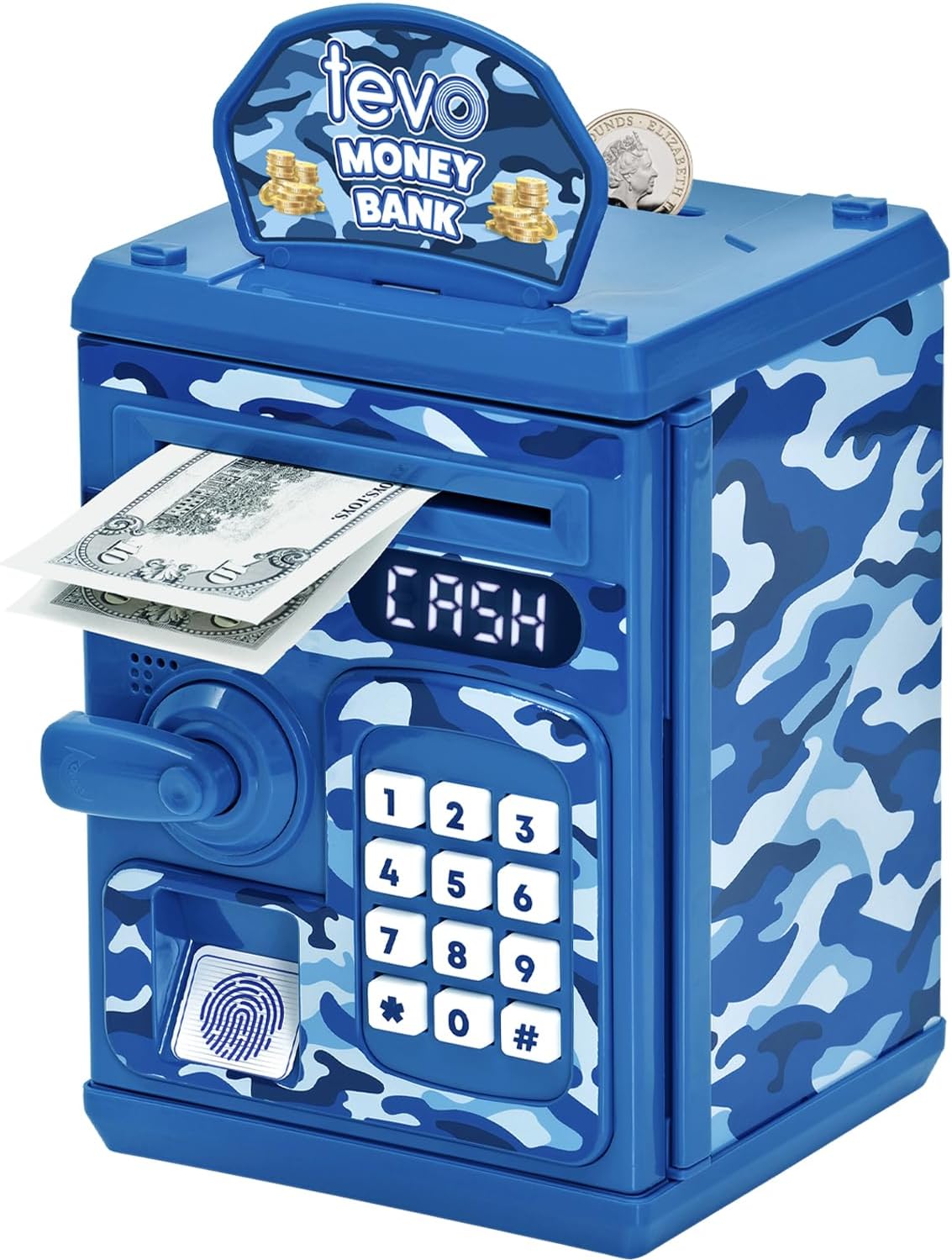 Tevo Digital Money Box For Boys - Electronic Kids Safe With Password - Piggy Bank With Auto-Feed - ATM Cash Savings Box For Kids Age 3 +