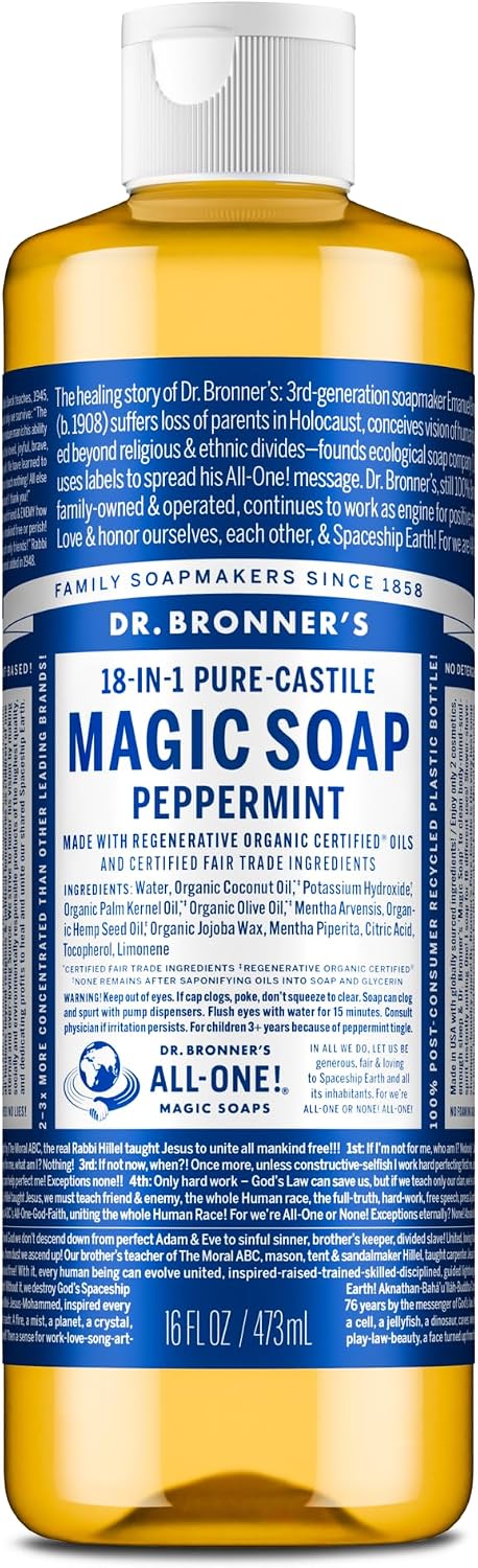Dr Bronner's - 18-in-1 Peppermint Pure-Castile Liquid Soap, 473ml Bottle
