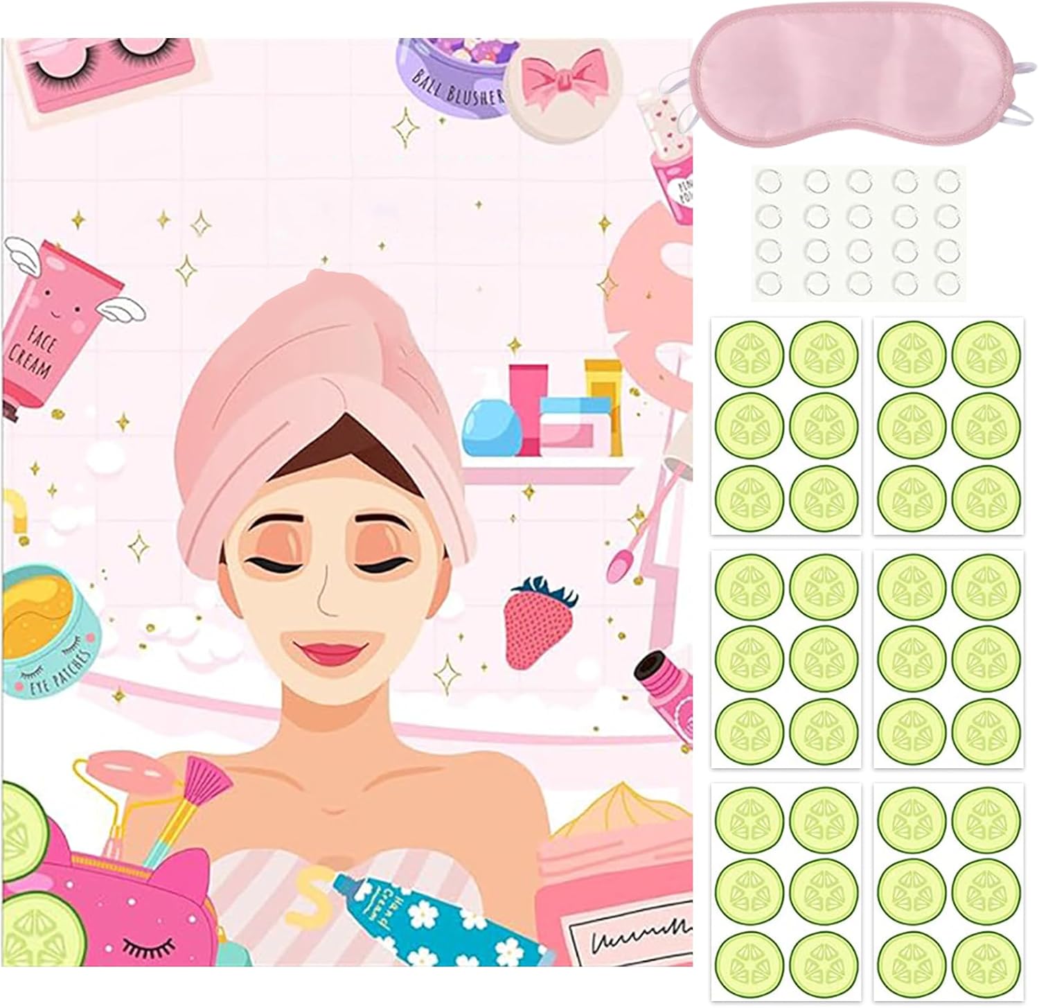 EDLMKM Pamper Party Supplies for Girls, Spa Party Supplies for Girlss, SpaParty Game for Girls Partyy, Hen PartyGame, Sleepover Slumber PartySupplies, Pin The Cucumber Spa Stickers on The Girl
