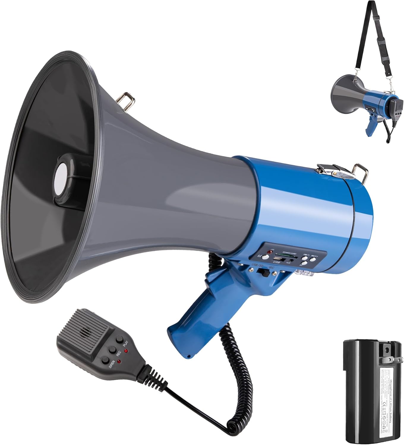 50 Watt Megaphone Bullhorn with Detachable Microphone, 240s Recording and Siren - Perfect for Indoor/Outdoor Sporting Events and Crowd Control