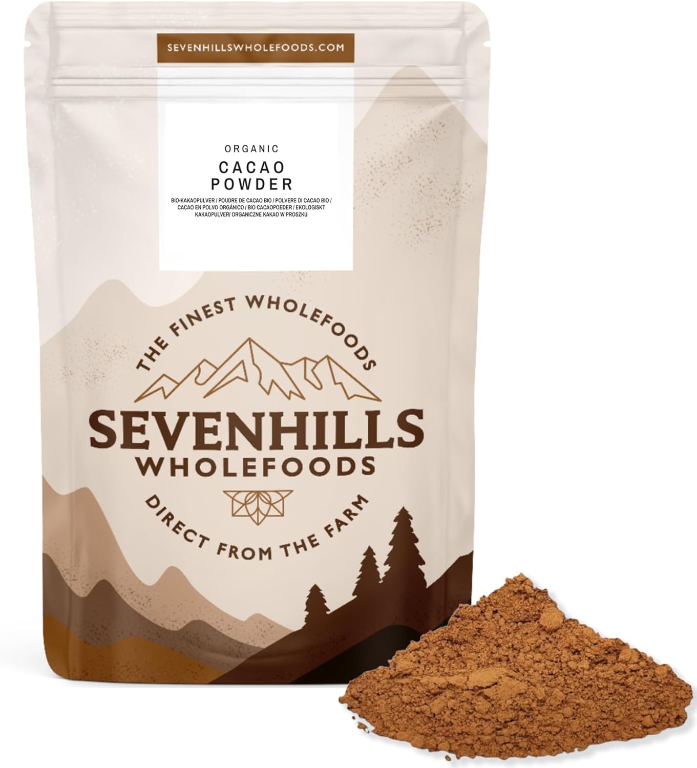 Sevenhills Wholefoods Organic Cacao/Cocoa Powder 1kg | Natural Source of Potassium & Manganese | Pure & Vegan for Hot Chocolate, Smoothies & Baking | Unsweetened & Non-Alkalised | GMO Free