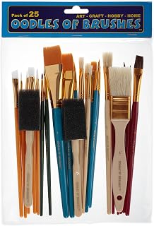Oodles of Brushes Economical Art Brush Set of 25 - Balanced Assortment of Economical Brushes for Art, Craft, Hobby and Home