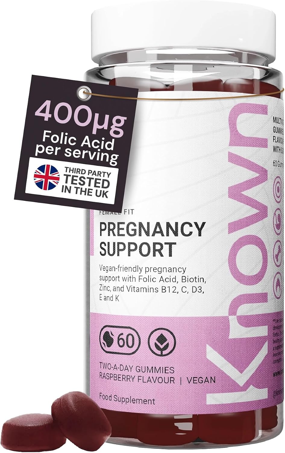 Known Pregnancy Support Gummies 400mcg Folic Acid – 1 Month – Raspberry